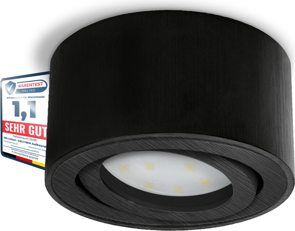 SSC-LUXon CELI-1B LED Aufbaustrahler schwarz schwenkbar - flach, rund & gebürstet - Aufbauspot inkl. LED 4W neutralweiß 230V