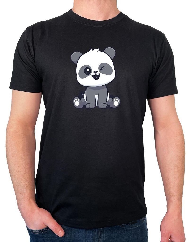 Huuraa Herren T-Shirt Panda Comic 3XL Black Bio Baumwolle Fairtrade Herrenshirt Geschenkidee