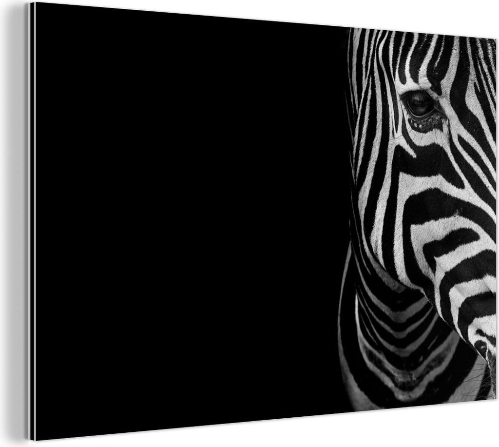 MuchoWow Wanddekoration Metall Metallbild Wandkunst 30x20 cm Tiere - Zebra - Schwarz - Weiß MuchoWow Aluminium Gemälde - Aluminiumgemälder