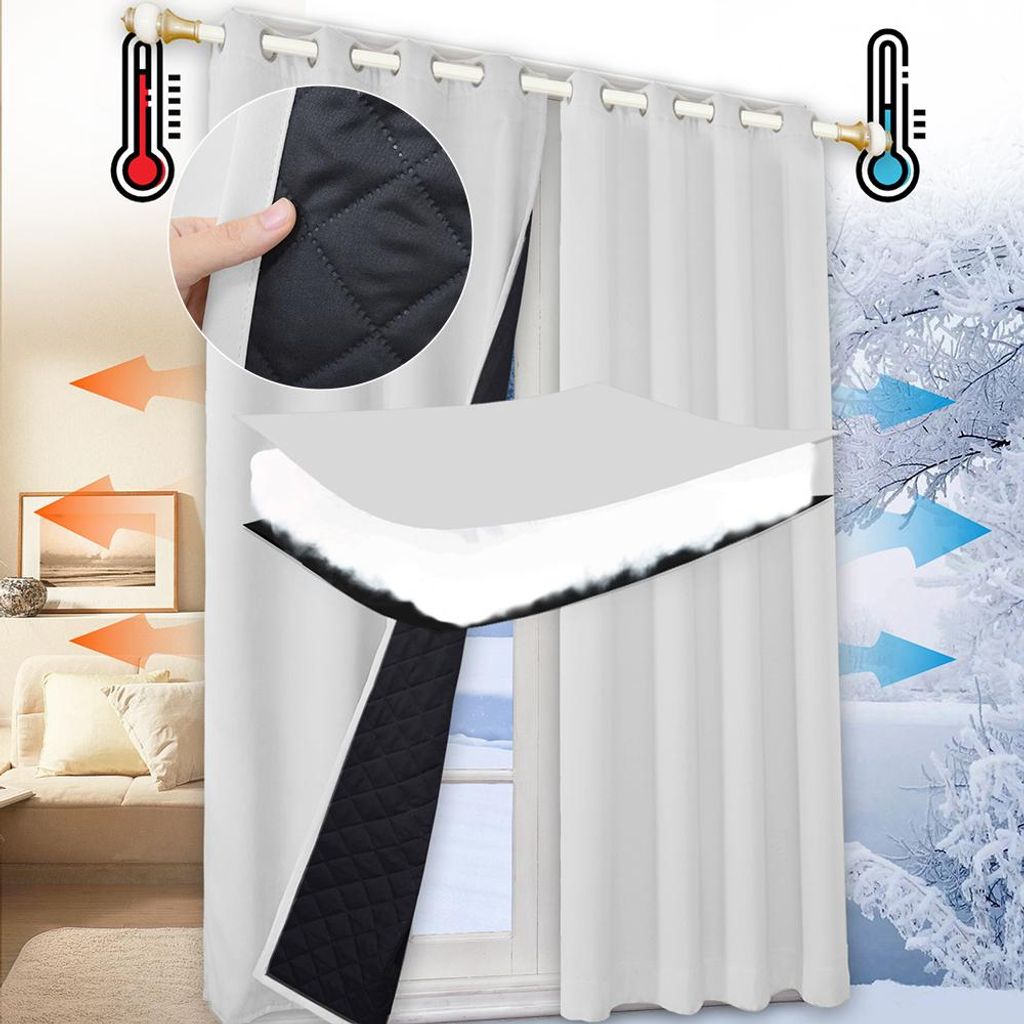1x 100% Verdunkelung Thermo Vorhänge grauweiß Blickdicht Verdunkelungsvorhang mit Ösen Einfarbige, 132*160cm