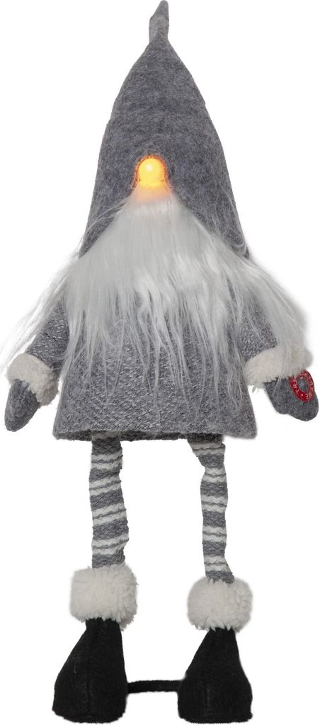 Großer LED Weihnachtswichtel ,Joylight', grau, Batterien + Timer, warmweiß, H 55cm