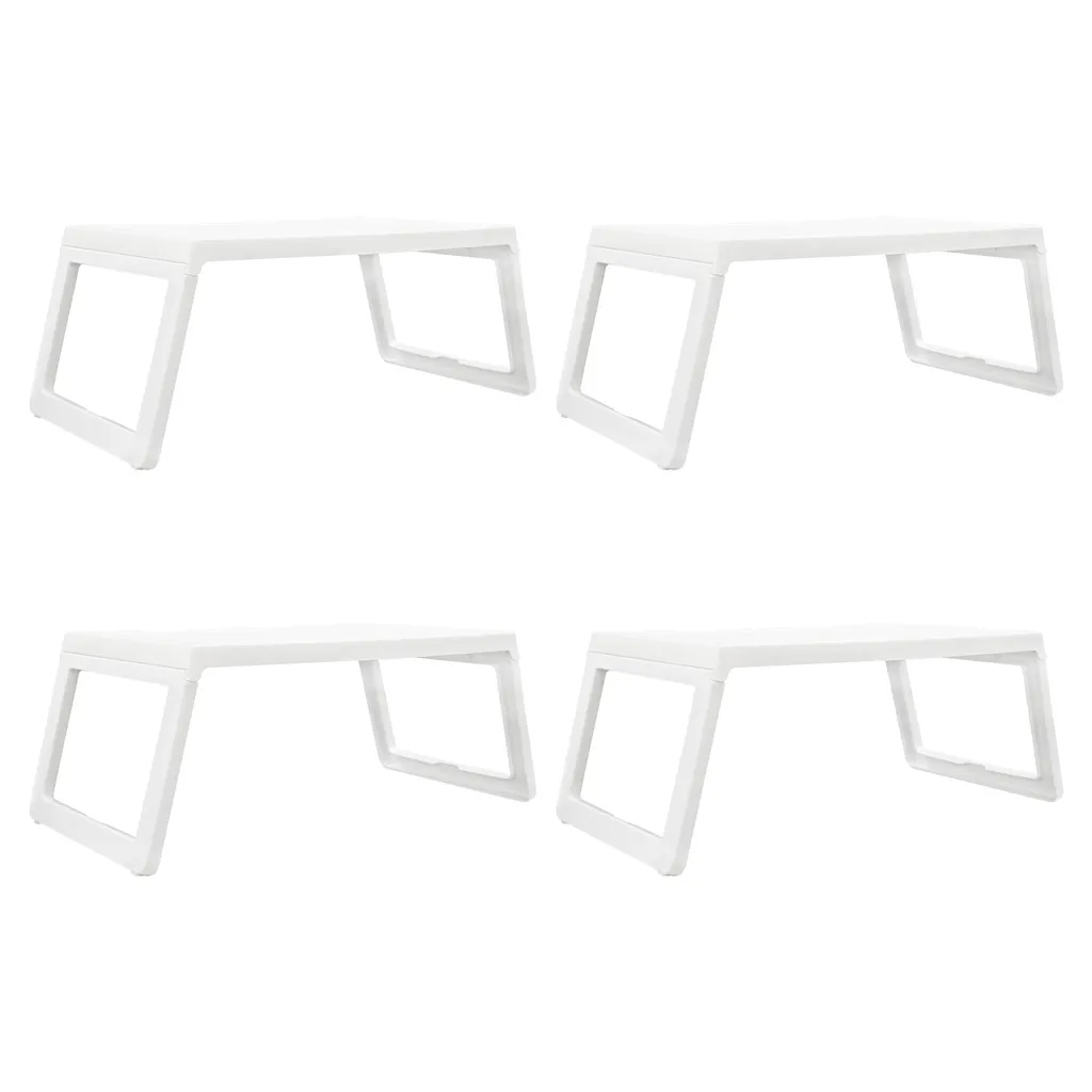 Lot de 4 Tablettes de Lit Blanches avec Pieds Pliables pour Service
