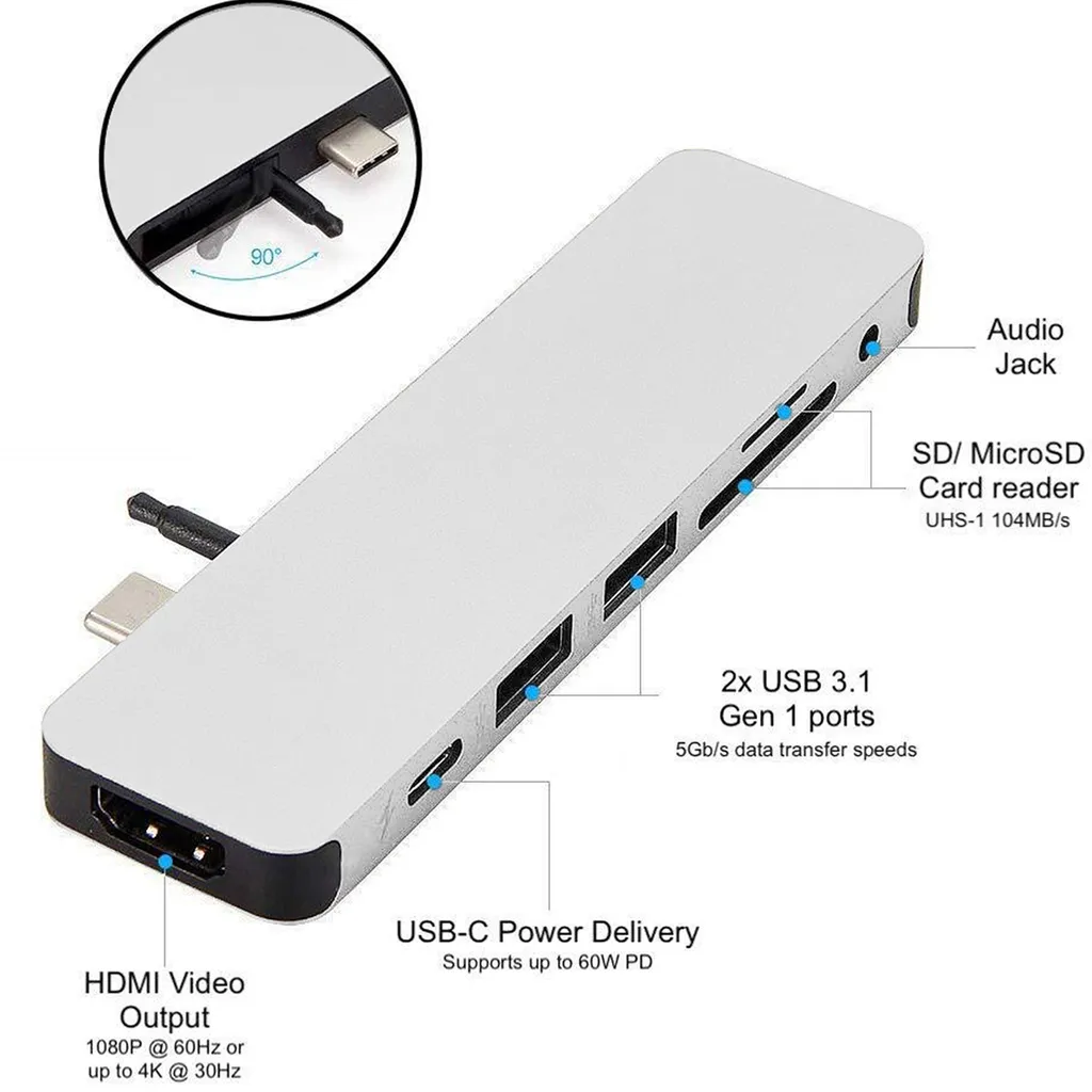 HYPER GN21D-SILVER Docking Station Laptop Argento - Hub 7-in-1 USB-C - 3