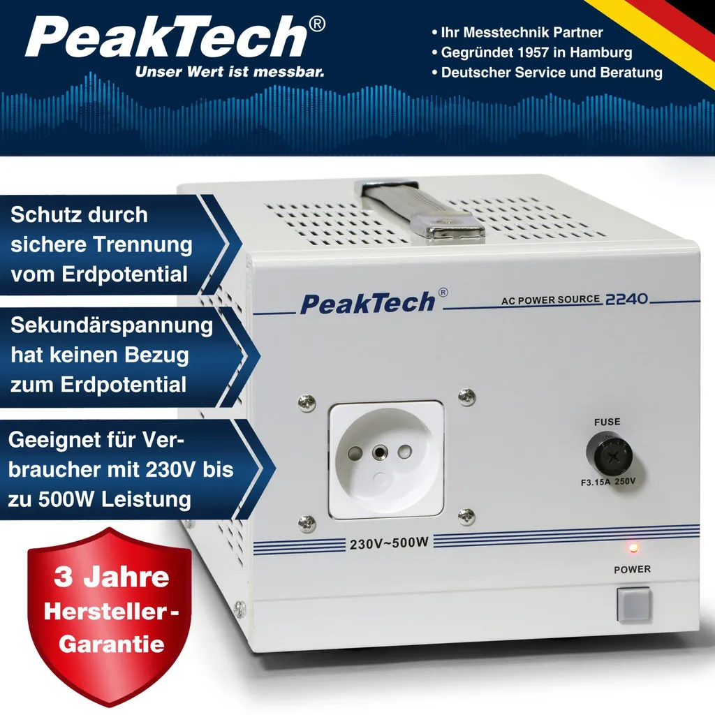 Transformateur 230V 2,5A PeakTech P 2240 avec Isolation Galvanique