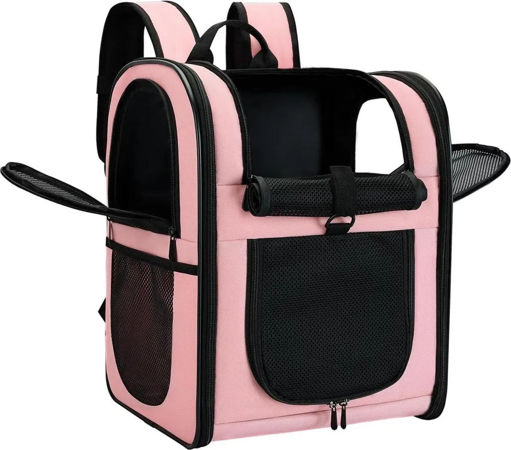 Sac à dos transport pliable pour chiens et chats de 2 à 12kg Rose pastel