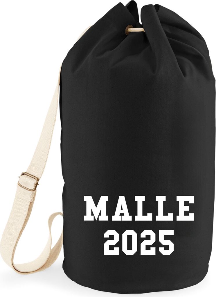 Huuraa Seesack Malle 2025 Mallorca 20 Liter Black Baumwolle Rucksack Geschenkidee