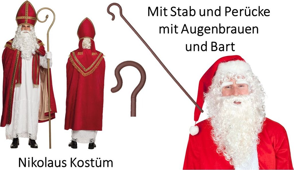 St Nikolaus Kostüm von Boland mit Perücke + Bart + Stab Gr. Produktbild 