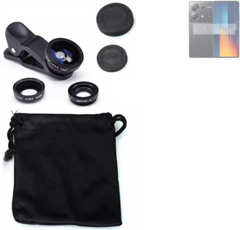 K-S-Trade Smartphone Kamera Linsen Set Kompatibel mit POCO M6 Pro 4G 3in1 Clip-On Kamera Adapter Macro Weitwinkel FishEye Fischauge Objektiv Linse