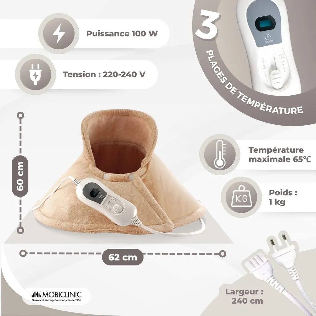 Chauffe-nuque Électrique Mobiclinic : Coussin Thermique 3 Niveaux