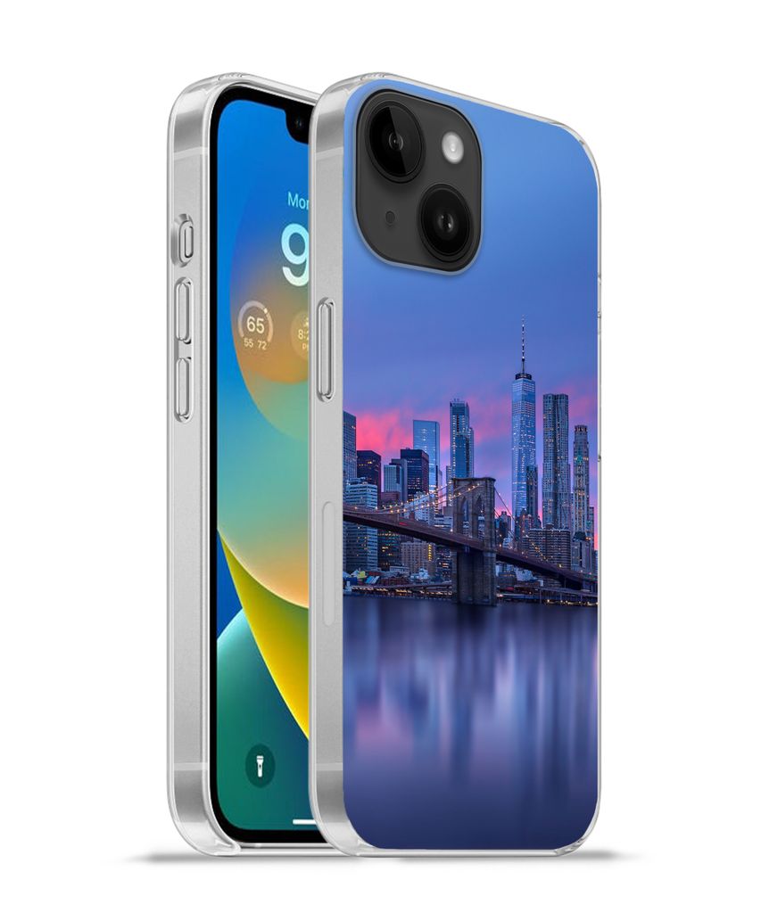 MuchoWow Handyhülle Schutzhülle Hülle für Apple iPhone 14 - Softcase New York hinter der Brooklyn Bridge Silikon Softcase Handy Hülle - Mobi...