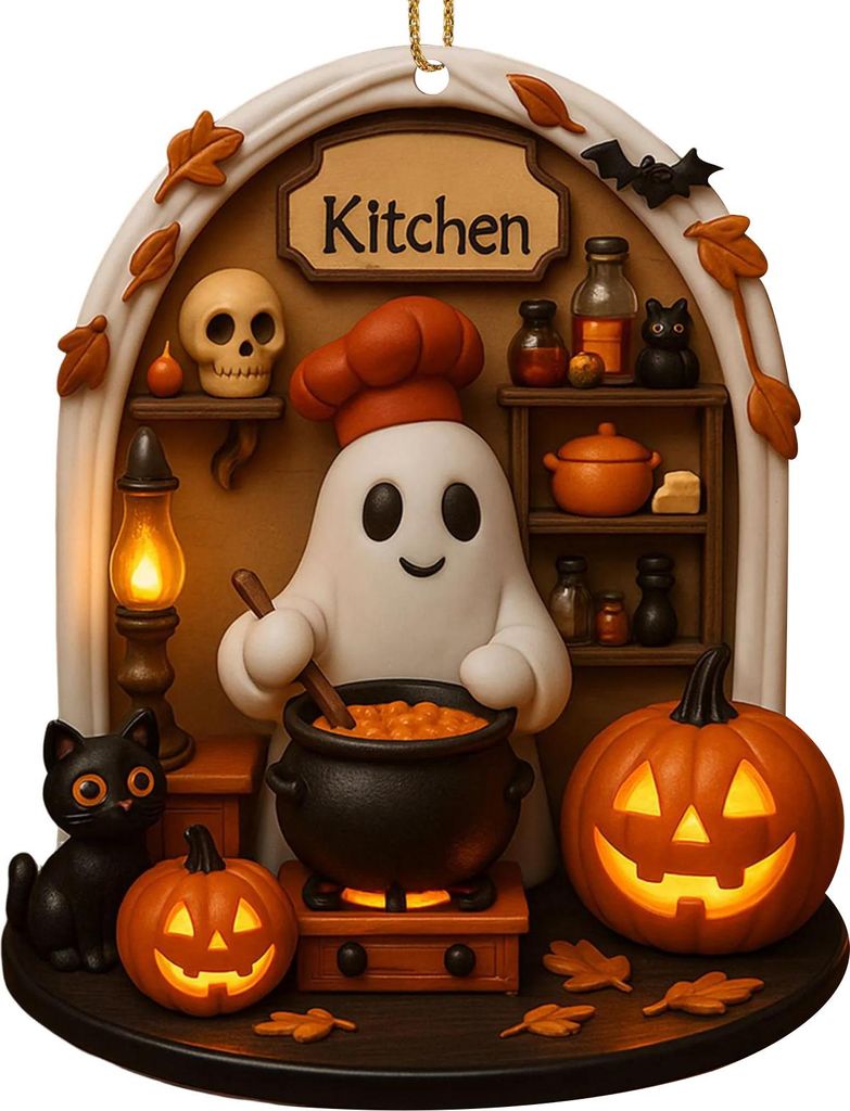 Halloween-Geist-Ornament, Acryl, Geister-Thema, Lesen, Kochen, Malen, Ornament, Baum, hängende Dekoration für den Innenbereich, Heimdekoration