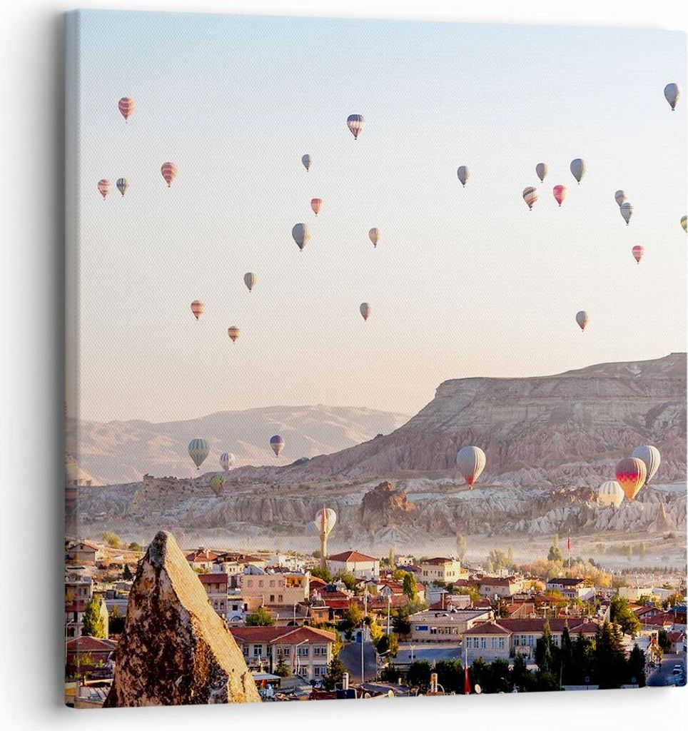 Bild auf Leinwand - Leinwandbild - Berge Ballon Flug - 30x30cm - Wand Bild - Wanddeko - Wandbilder - Leinwanddruck - Bilder - Kunstdruck - Wanddeko...