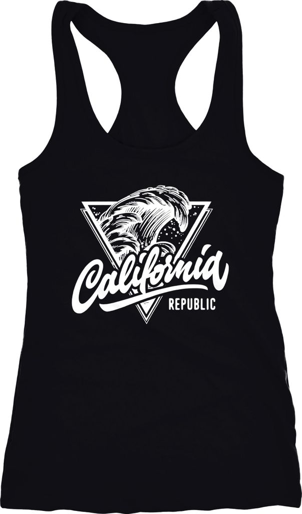 Damen Tank-Top California Republic Aufdruck Wave Surf Racerback Neverless schwarz M