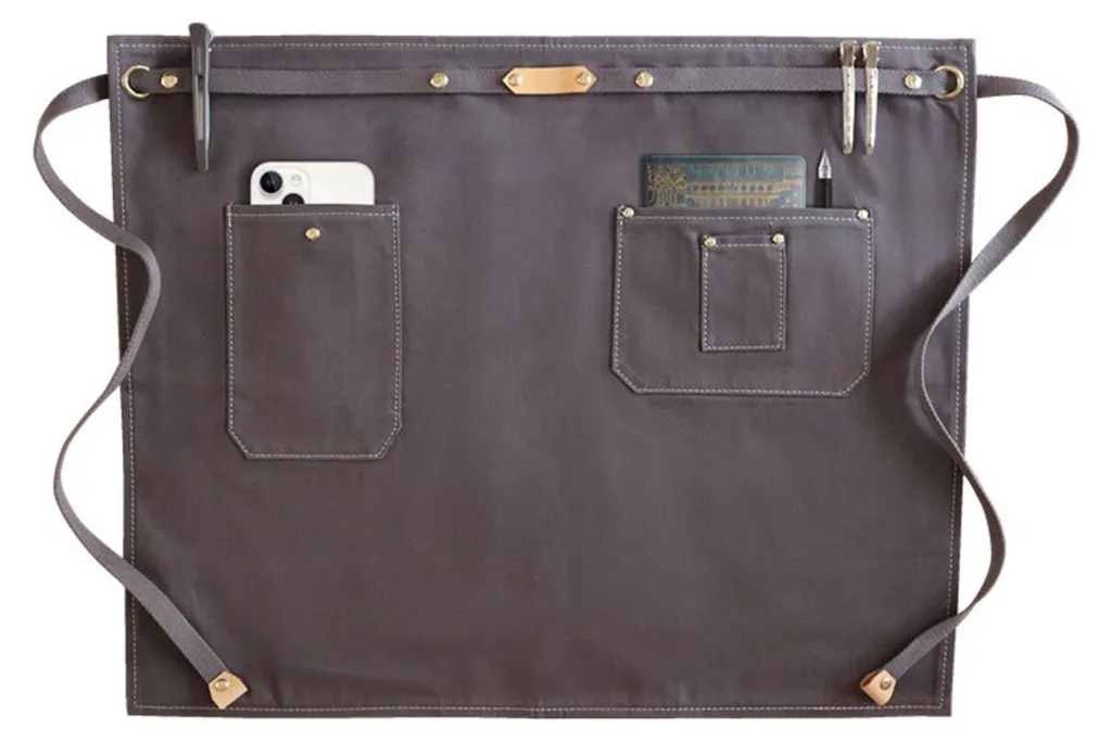 Tablier demi-taille gris idéal pour café et travail manuel en jean denim