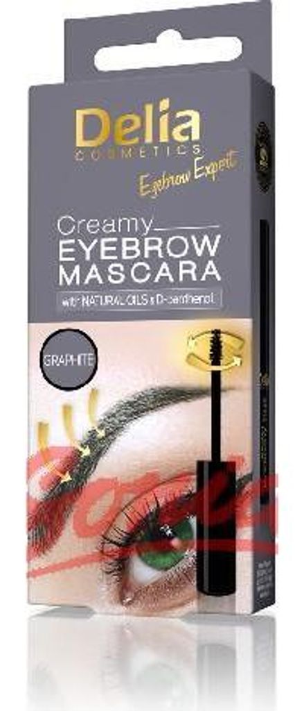 Delia Cosmetics Beige Creamy Eyebrow Mascara with Natural Oils and D-Panthenol Eyebrow Expert Long Lasting Effect Intense Color Vivid Graphite Eyeb...