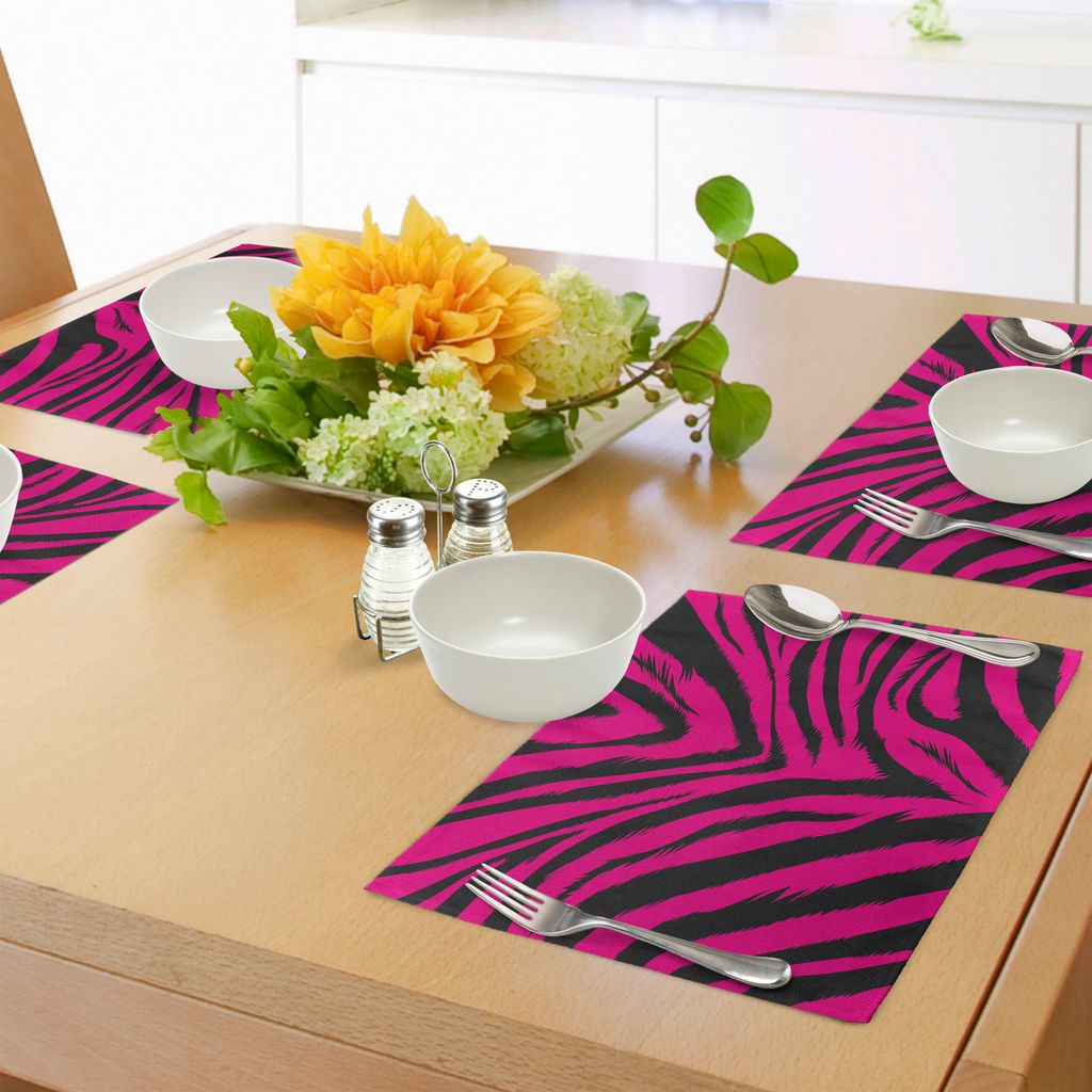 ABAKUHAUS Jugendzimmer Platzmatten, Vibrierendes Zebra-Haut-Motiv im heißen Ton Africal Tier-Safari-Mode-Bild, Tiscjdeco aus Farbfesten Stoff für...