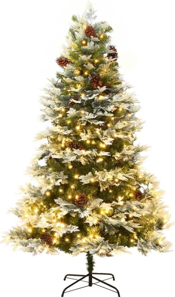 vidaXL Weihnachtsbaum mit Beleuchtung und Kiefernzapfen Grün 195 cm