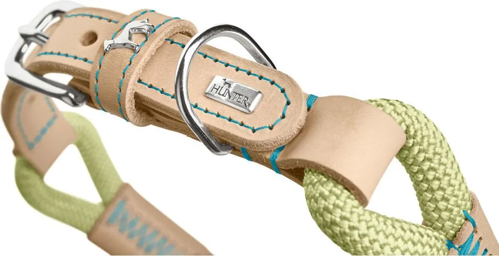 Collare Hunter MALIA Verde 40-49 cm | Pelle e Corda per Cani Medi