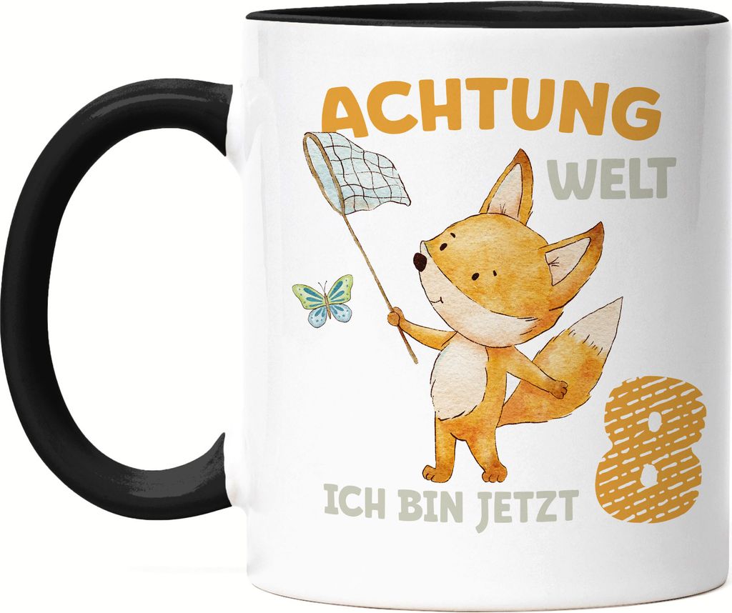 Achtung Welt Ich Bin Jetzt Acht Tasse Schwarz 8. Geburtstag 8 Jahre Geburtstagskind Herzlichen Glückwunsch Feiern