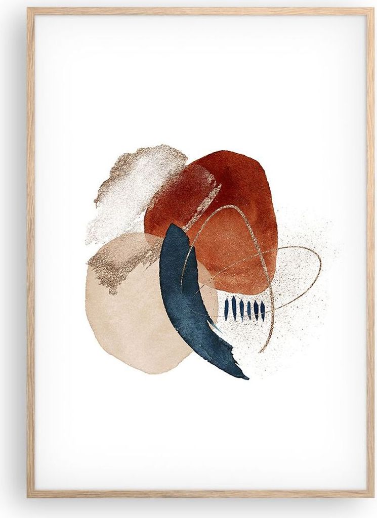 Gerahmtes Poster - Rahmen in heller Eiche - Abstraktion Flecken Modern - 70x100 cm - Wand Bild - Wanddeko - Wandbilder - Kunstposter - Wandposter -...