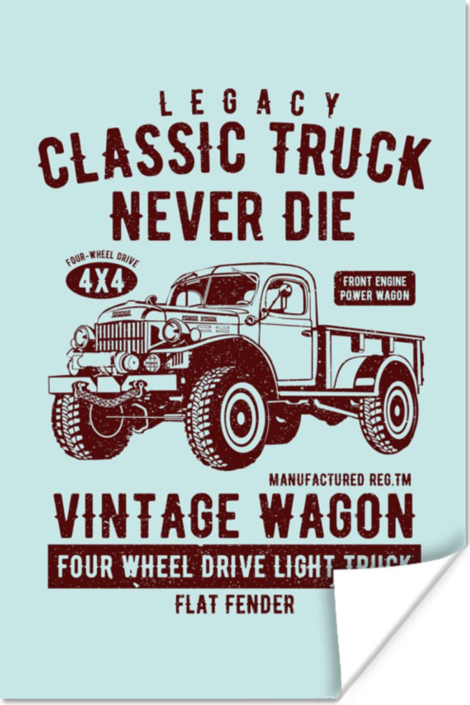 MuchoWow Poster Mancave - Auto - Retro - Blau 120x180 cm - Kunstposter