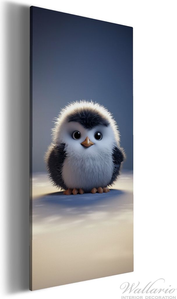 Wallario Premium Leinwandbild Flauschiger Pinguin in Größe 80 x 200 cm