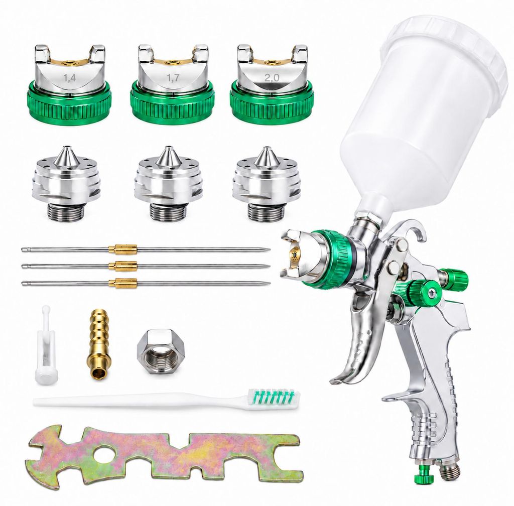 Pistola a spruzzo HVLP con 3 ugelli in acciaio inox 1,4 mm Immagine del prodotto 