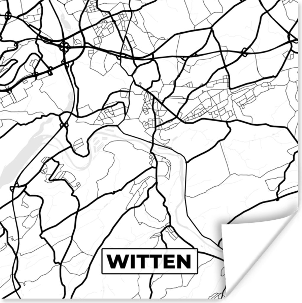 MuchoWow Poster Karte - Witten - Stadtplan 50x50 cm - Wohnzimmerdekoration