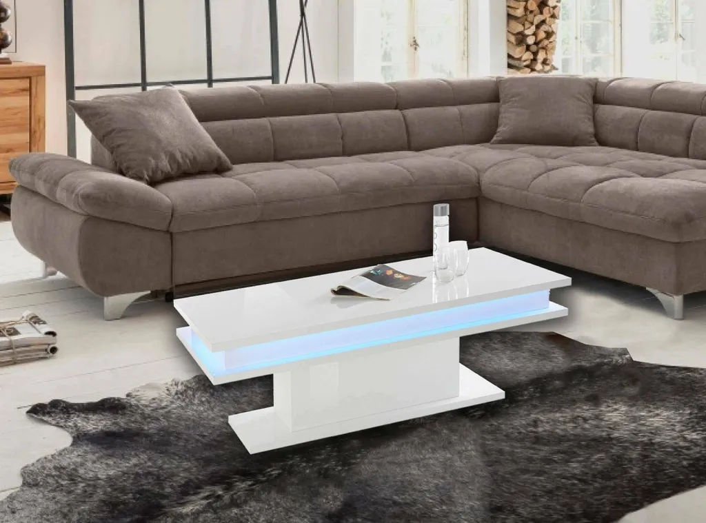 Table basse rectangulaire blanche laquée 100 cm avec éclairage LED