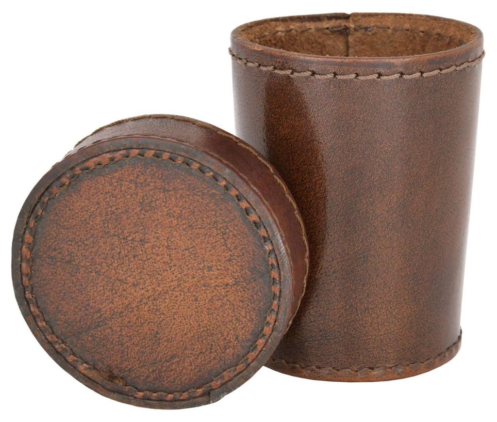Würfelbecher aus Leder mit Deckel, braun Produktbild 