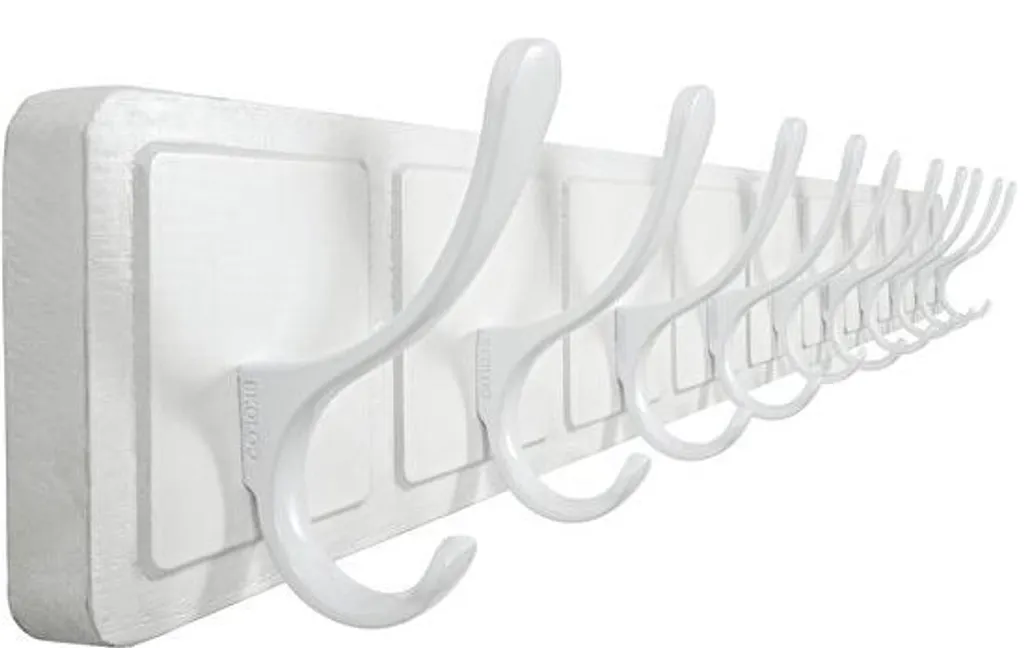 Portemanteau bois blanc 10 crochets robustes 85 cm gain de place mural
