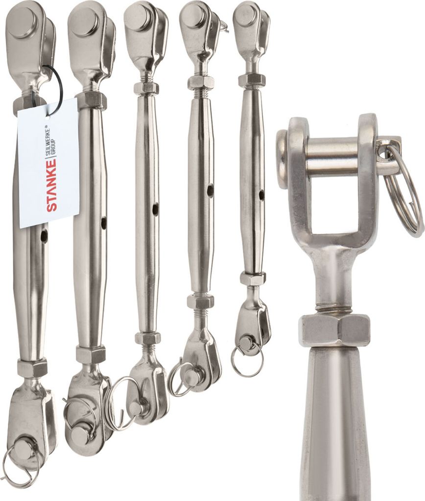 Seilwerk STANKE 1x M5 Spannschloss Gabel-Gabel aus Edelstahl INOX Seilspanner Spanner für Drahtseil Spannschraube 80 mm