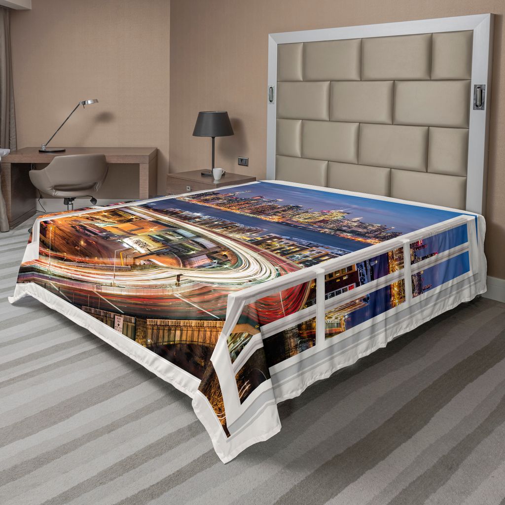 ABAKUHAUS city Night Bettlaken, Urban Life Vereinigte Staaten Themed Wolkenkratzer mit Brooklyn Bridge Illustration, weiches bequemes oberes ...