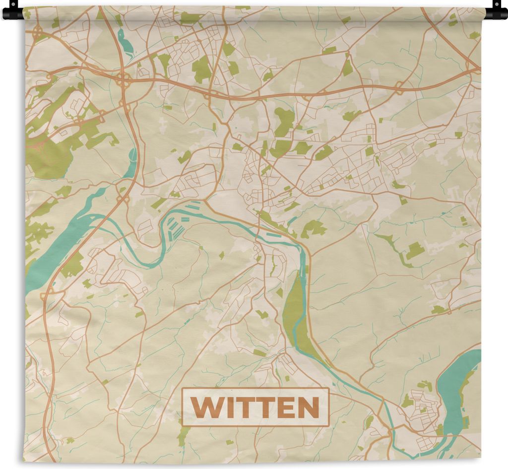MuchoWow Wandteppich Wandbehang Karte - Jahrgang - Witten - Karte 90x90 cm Tapisserie Dekoration Wandtuch - Wandaufhänger