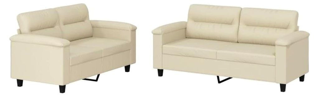 Sofa-Set für Wohnzimmer, 3-Sitzer und 2-Sitzer, 2-teilig, mit Kissen, cremefarben, Kunstleder