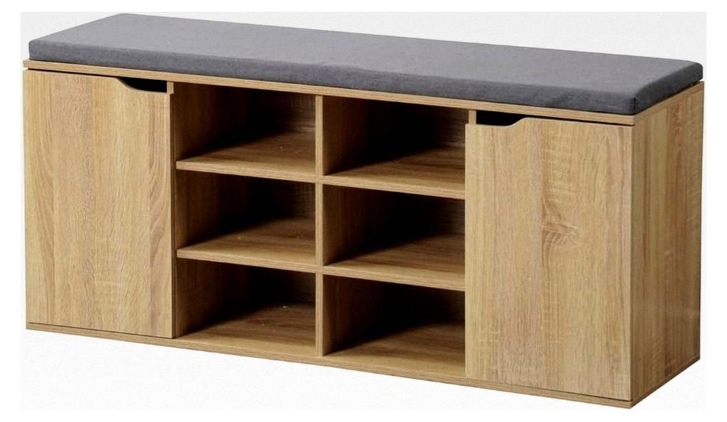 Schuhschrank mit Sitzkissen, Material: Faserplatte, Maße: B103,5 x H48 cm x L29,5 cm, Farbe: Natur - Sonoma Eiche