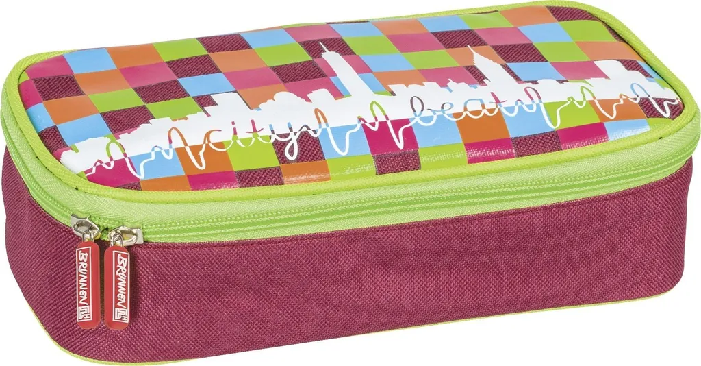 Brunnen Astuccio Portapenne In Tessuto Grigio Chiaro/Nero - Con Scomparto Per Smartphone E Tasche Portaoggetti