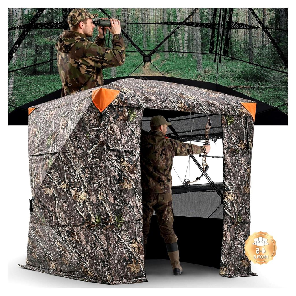 Jagdzelt für 4-5 Personen mit durchsichtigen Bodenblenden und Tragetasche, robustes Tarnzelt mit geräuschloser magnetischer Tür und Fenstern, Ja...