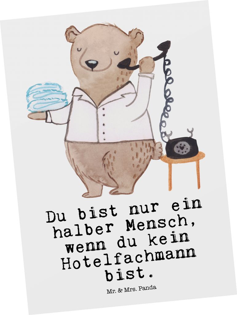 Mr. & Mrs. Panda Grußkarte Hotelfachmann Herz - Weiß - Geschenk, Ansichtskarte, Witzig, Ausbildung, Lustig, Spruch, Postkarten, bildkarte, Postka...