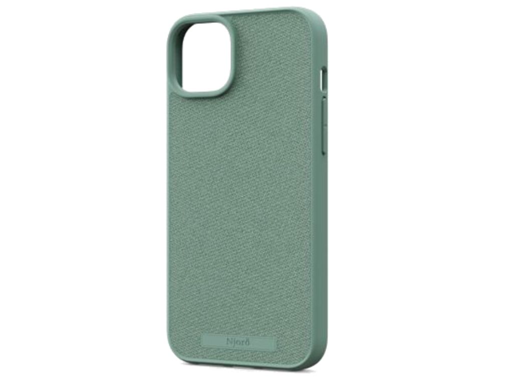 Njord Collections Stoff Handyhülle, Geeignet für iPhone 15 Plus 2 Meter sturzsicher, 100% recyceltes Material, Mag-kompatibel, Turquoise