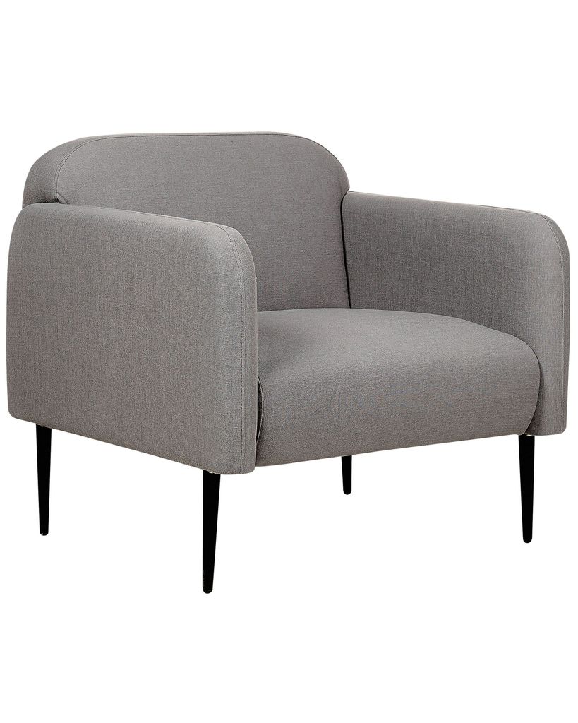 BELIANI Sessel Grau Stoffbezug aus Leinen mit Hohen Armlehnen Schwarzem Metallgestell Retro-Design Polstersessel Wohnzimmer Ausstattung Möbel