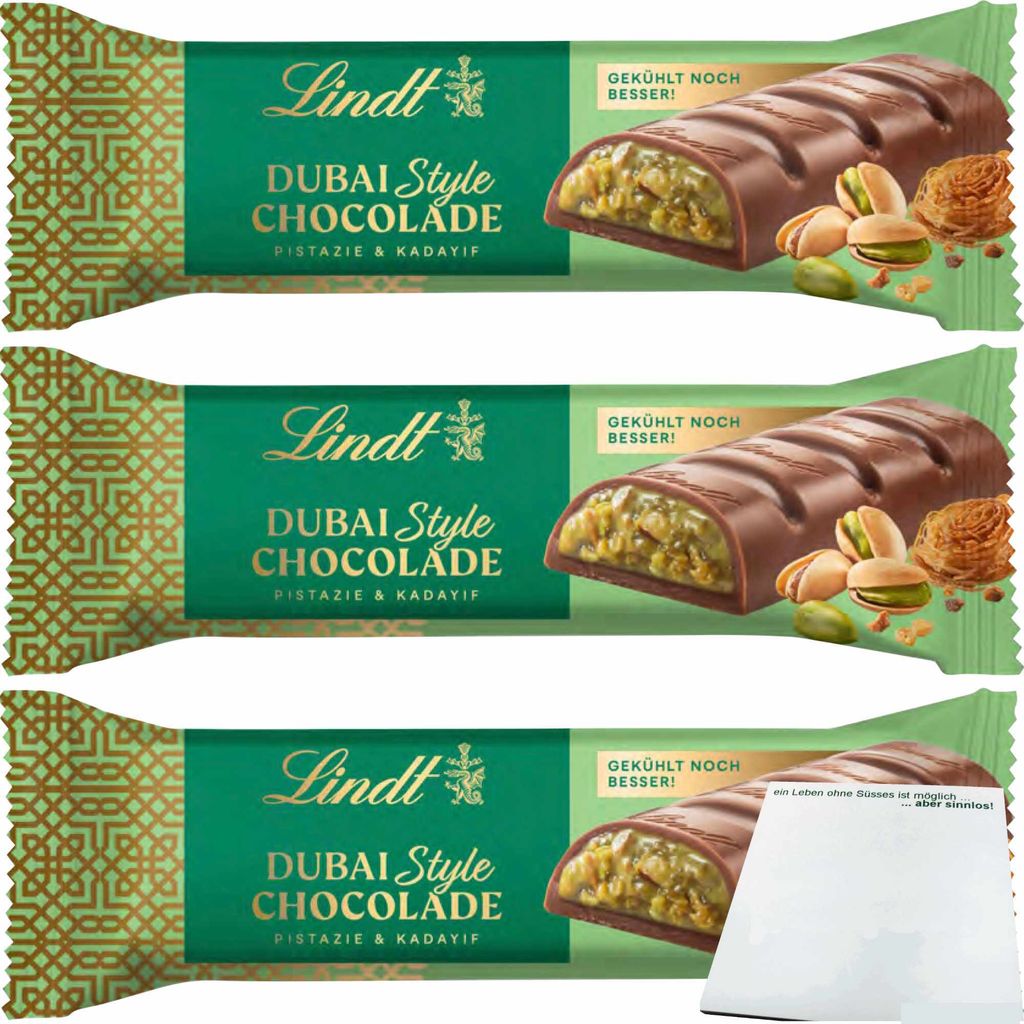 Lindt Dubai Style Chocolade 3er Pack (3x40g Riegel) + usy Block