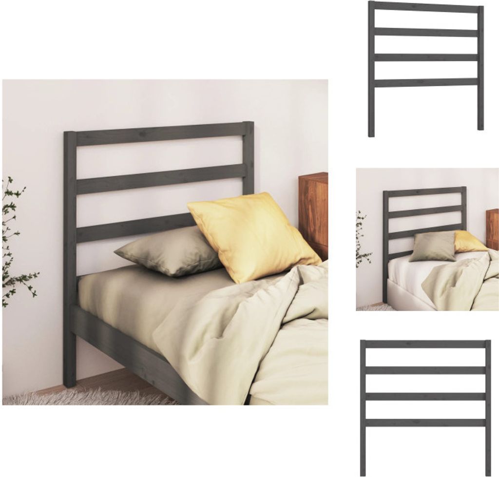 vidaXL Kopfteil Grau 106x4x100 cm Massivholz Kiefer - Kopf- & Fußenden