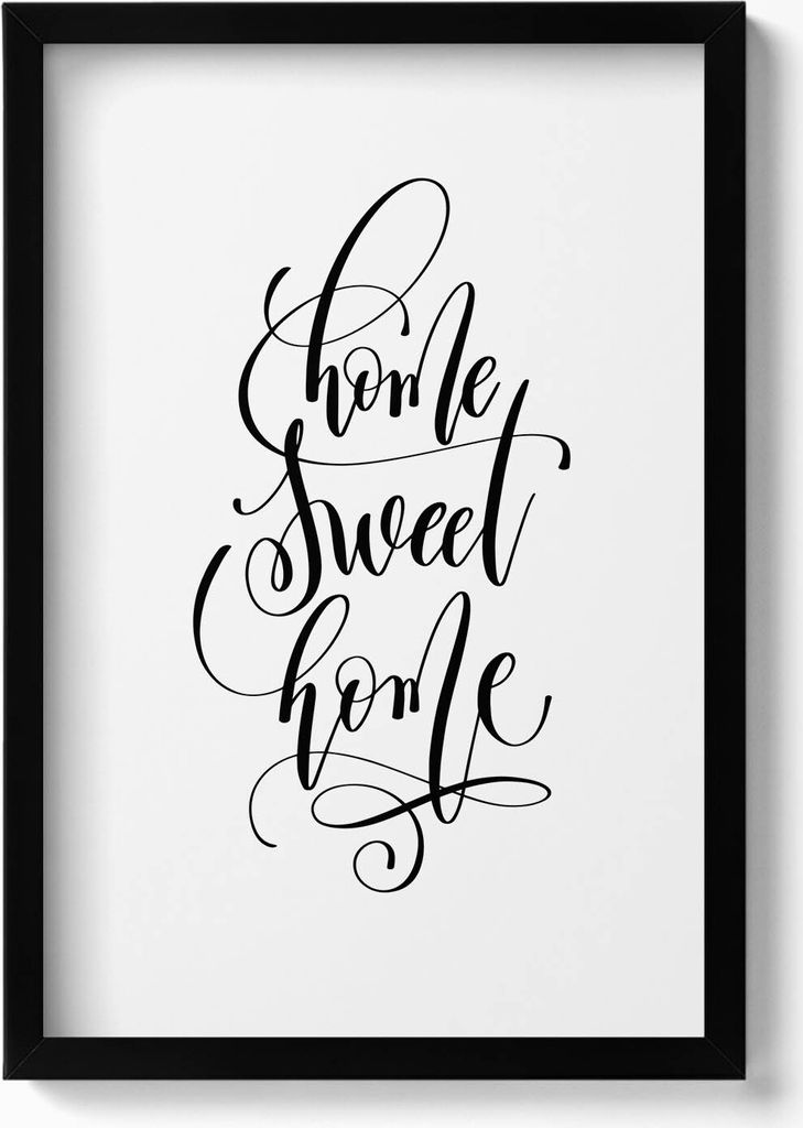 Dekorative Beschriftung für die Wohnung „Home sweet home“– Wandbild mit Rahmen – Gerahmtes Bild – Wanddekoration – 40x60 cm – Schwarz