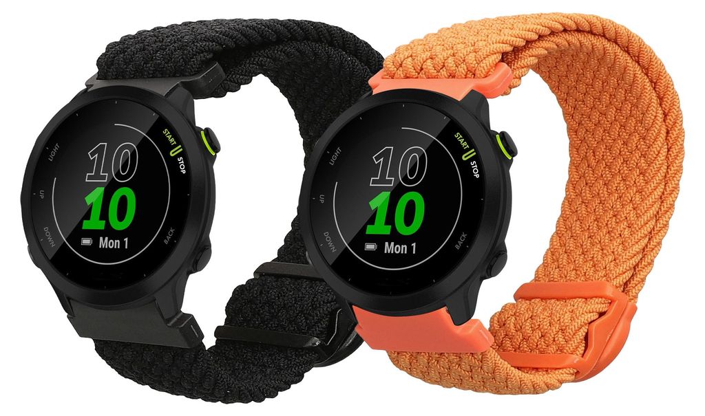 kwmobile 2x Uhrenarmband für Garmin Forerunner 55 / Forerunner 165 / 245 / 645 / 570 42mm Armband - Fitnesstracker Band Set aus Nylon - Ersatzarmband