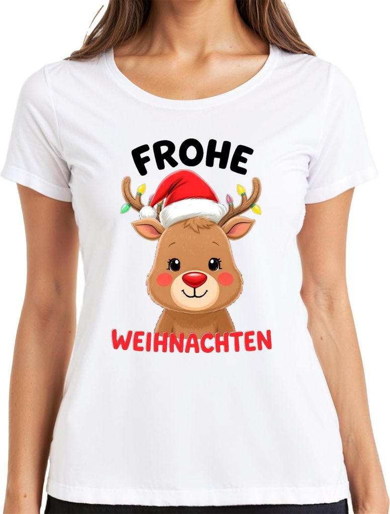Frohe Weihnachten Weihnachtsgeschenk Rentier niedlich Rudolph Damen T-Shirt, Weiß, S