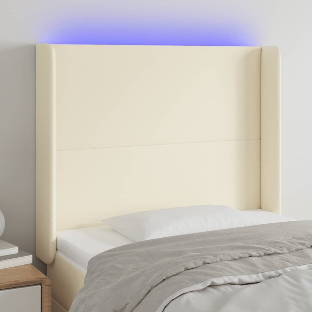 The Living Store LED Kopfteil Creme 103x16x118/128 cm Kunstleder