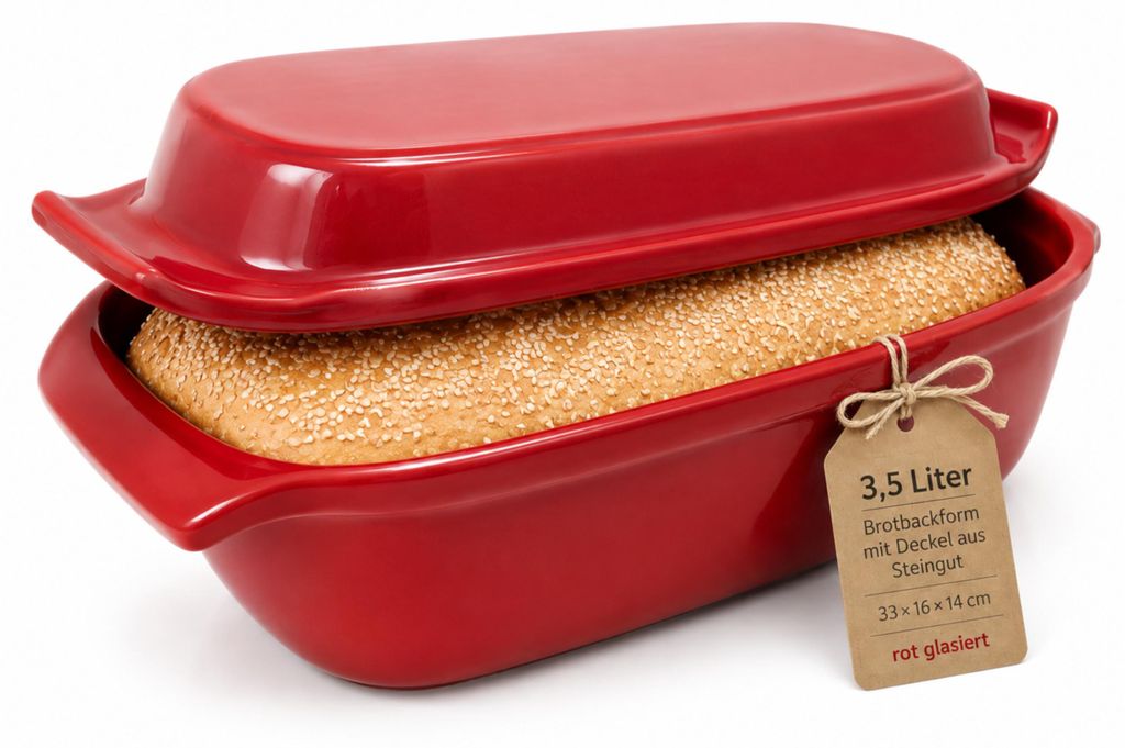 KERAZO 3,5 Liter Brotbackform mit Deckel aus Steingut, Produktbild 