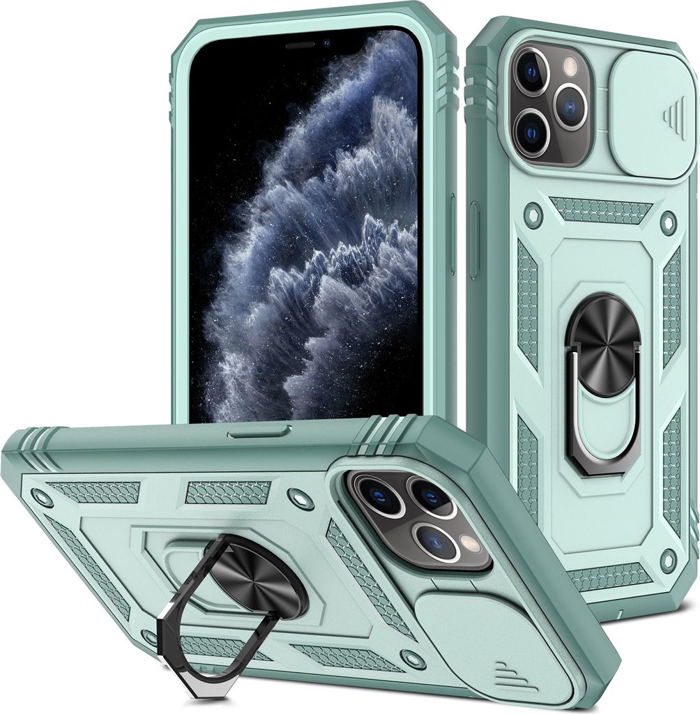 iPhone 11 Pro Max Hülle, Schiebe Kamera Schutz Robust Rüstung Stoßfest Schutzhülle mit Ringhalterung Ständer Kartenhalter für iPhone 11 Pro M...