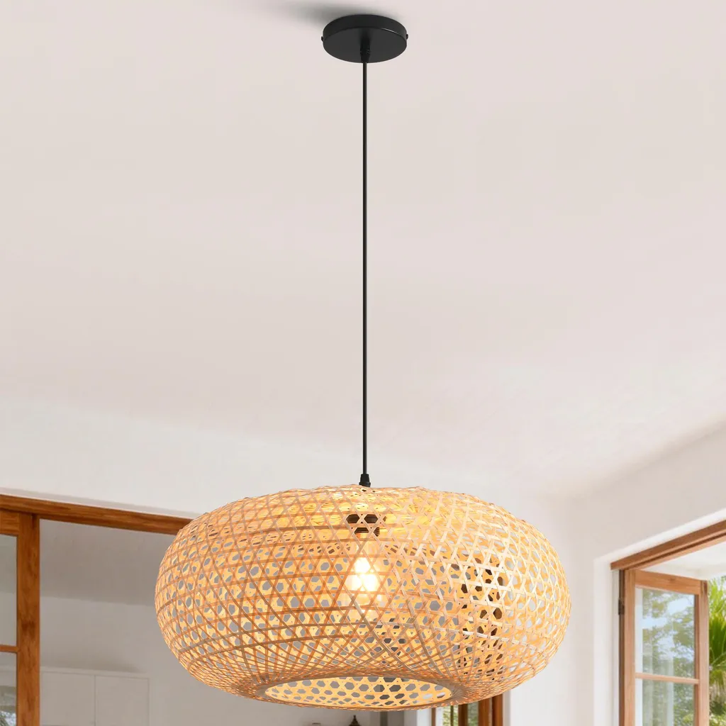 Lustre en bambou tressé fait main, abat-jour naturel 55cm style bohème